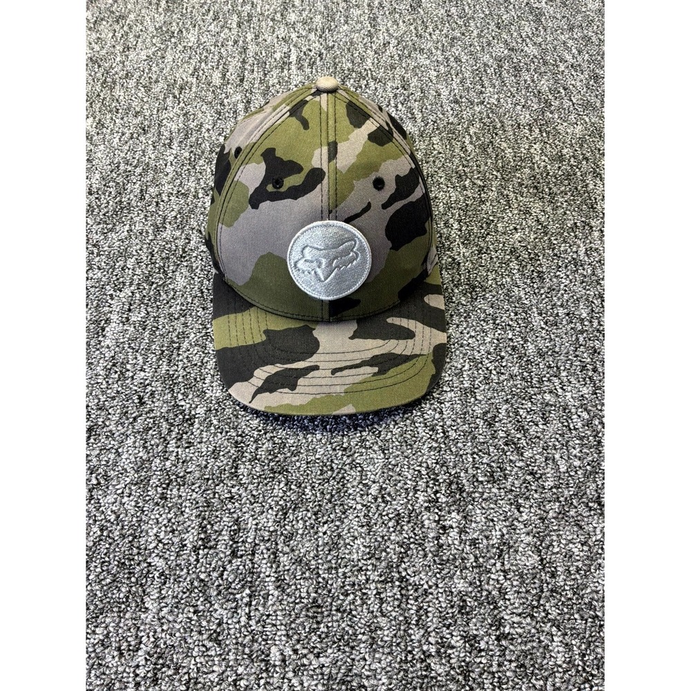 Fox Racing Flexfit Fitted Hat S/M Green Camouflage Silver Logo Baseball Cap